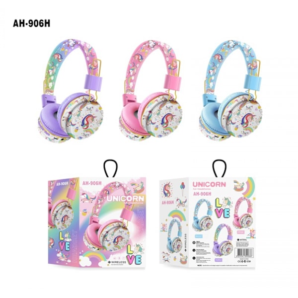 Cute unicorn cartoon head mounted wireless foldable bluetooth headset suitable for learning game gift