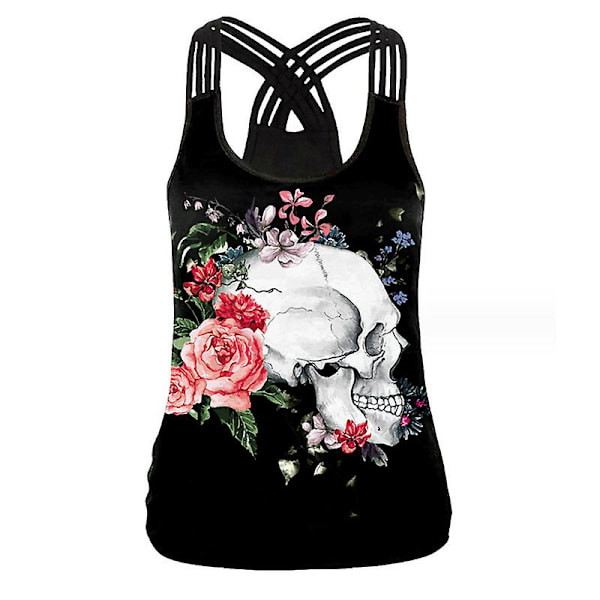 Tank top women's halloween 3d print cross shoulder strap New T-shirt with round neck vest style 3