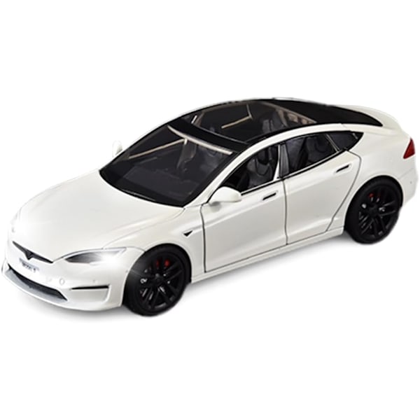 Modell S Leksaksbilar 1/24 Legering Diecast Modellbil, Pull Back Modell S Modellbil med Ljus och Ljud, Tesla Big Modell S Bilmodell Leksak Lämplig Vit)