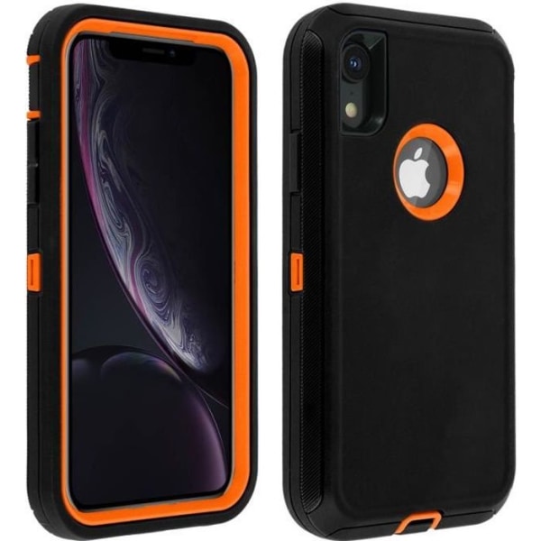 iPhone XR hårt skyddande flerlagers stötsäkert case - svart/orange