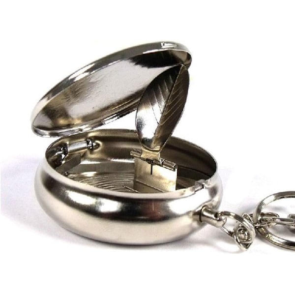 2pcs Mini Portable Metal Small Ashtray Round Ashtray with Keychai