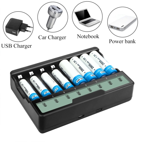 Universell batteriladdare med LCD-skärm Mångsidig batteriladdare Snabbladdningsenhet Stöder AAA AA-batterier