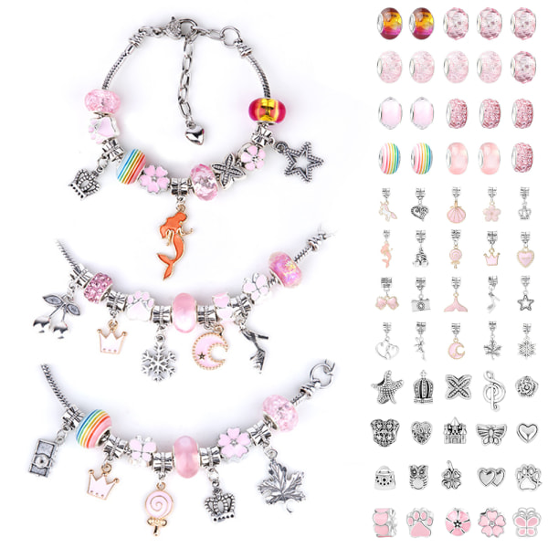 Bländande färg Crystal Bead Armband Kids smycken DIY Set pink