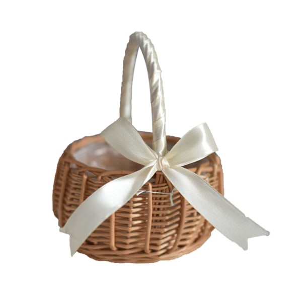 Woven Storage Basket with Handle, Flower Girl Basket Willow Basket with Ribbon Easter Gift Cookie Basket Woven Wedding Candy Container