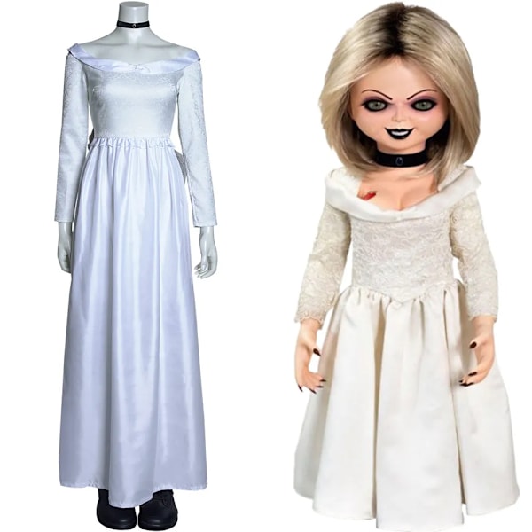 Bride of Chucky Tiffany Cosplay kostymer lang kjole Halloween kostyme outfit XL