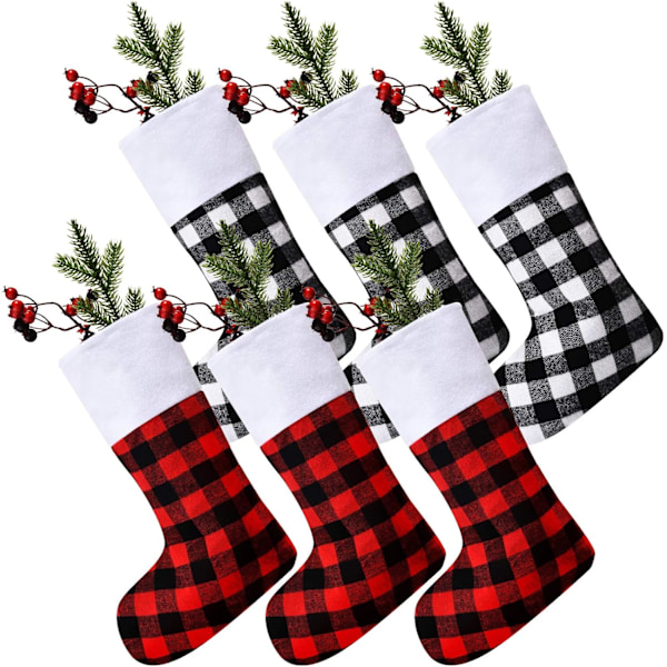 6 pieces Christmas buffalo plaid stocking Classic stocking