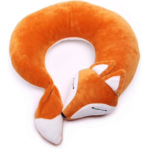 Travel Pillow Cartoon Planes Fox Animal U-Shaped Neck Pillow Plush Fur Warm Comfortable Suitcase Pillow for Airplane Car Train (Brown)