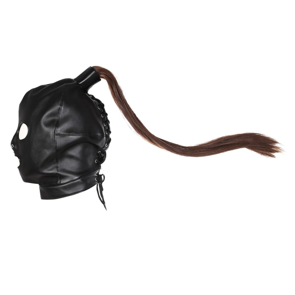 för huvudsele PU-mask med peruker Huvudbonader Cosplay kostym BDSM Sex T
