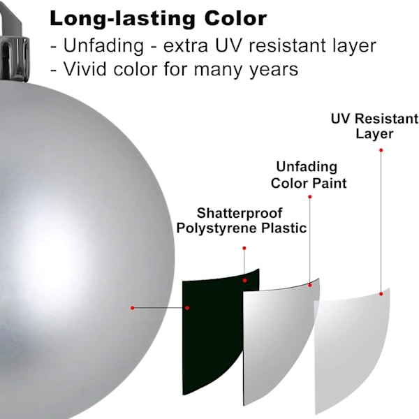 Sølv 4.0\" Store Juletræskugler - Juletræspynt