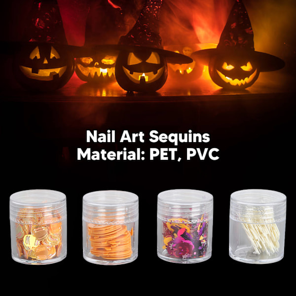 Glitter för nagelkonst, Halloween-tema, utsökta mönster, gör-det-själv-dekoration för naglar till Halloween-fest