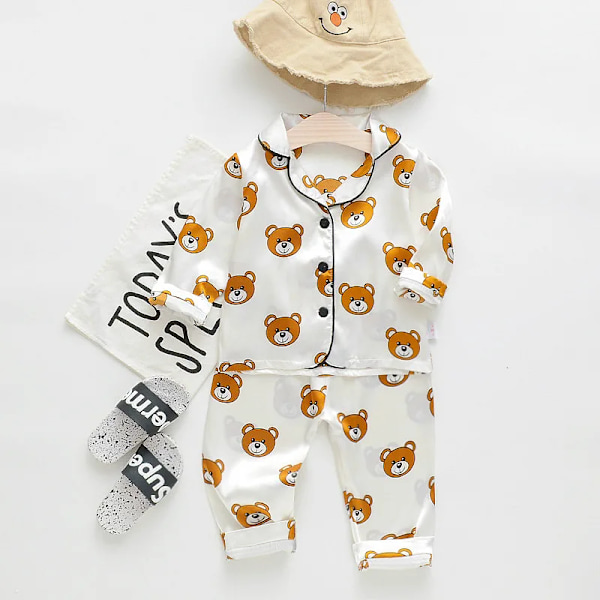 Barnset Baby Kids Kläder Småbarn Pojkar Flickor Kläder Is Silke Satin Toppar Skjortor Byxor Hem Barn Pyjamas 10 Leopard 10 leopards 4T-NO110