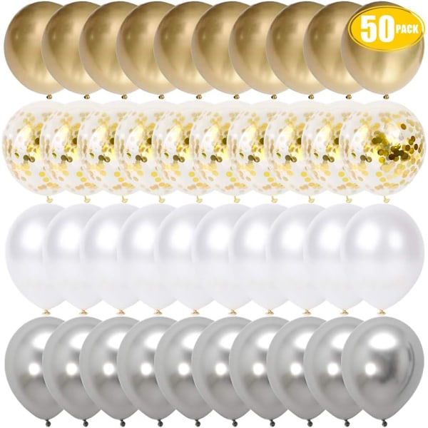 Balloon Gold Silver White Helium Balloons 50 Pieces 30cm Gold Cone