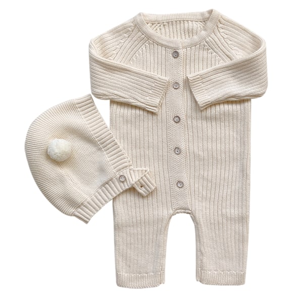 Babys höst och vinter Lång tröja i ett stycke med hatt-Aprikos