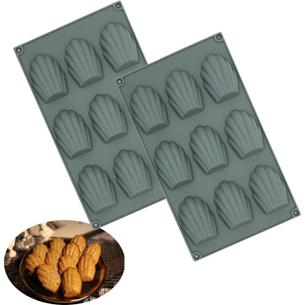 Set of 2 Madeleine moulds, Silicone Madeleine moulds, 9-hole Madeleine moulds, Non-stick Madeleine baking tray