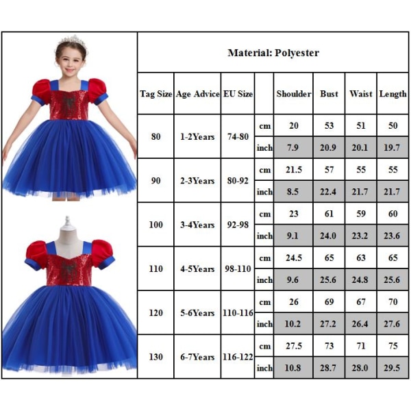 Piger Spiderman Prinsesse Kostume Kjole Fest Fancy Boble Nederdel 120 cm