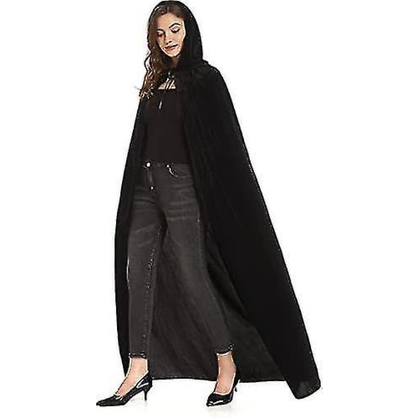 Velvet Hooded Cape Unisex Halloween cape Devil Wizard Halloween Christmas A black 70cm