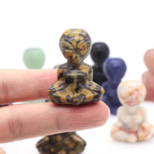 1,6\" Yoga Alien Statue Naturlig Reiki Stein Krystall Skåret Abstrakt Kunst Håndverk Healing Meditasjon Hjem Soverom Dekorasjon Gave Bambus Jasper Bamboo Jasper 5pcs