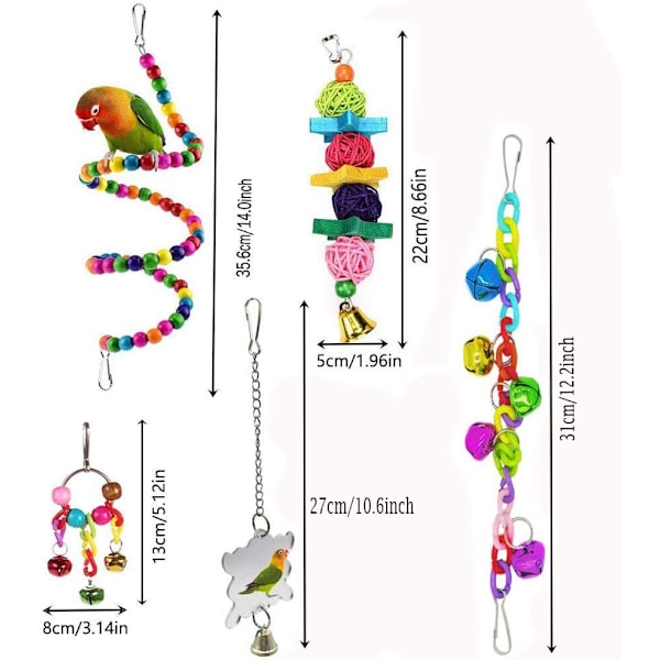 7 st fågelpapegoja leksaker hängande klocka husdjur fågelbur hängmatta gunga klätterleksaker träpinne spegel tuggleksak