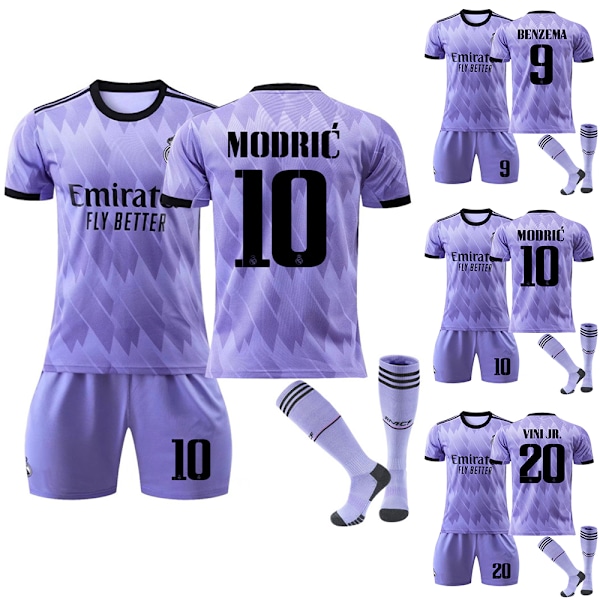 Real Madrid Udebane Lilla Nr. 9 Benzema Nr. 20 Vinicius Fodboldtrøje #10 #10 6-7Y