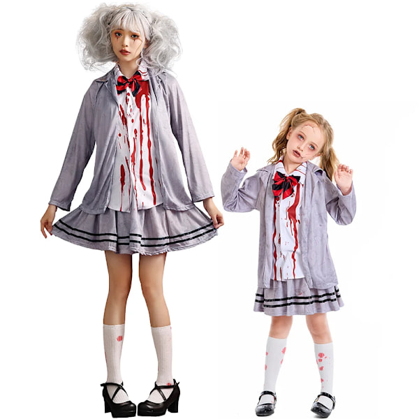 Skræmmende vampyr zombie cosplay kostume til piger og drenge Halloween kostumer Børn Skoleuniform Blodig zombie karneval Fancy Dress Girls Girls S (4-6T)