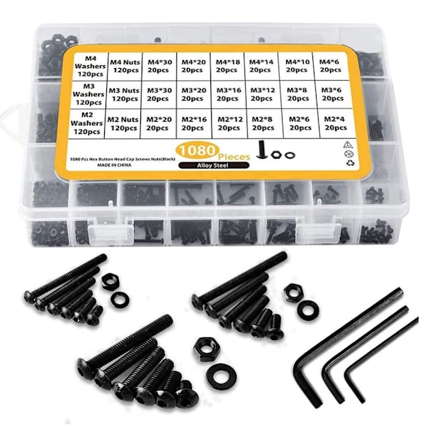 1080pcs Button Head Socket Cap Screws Bolts Nuts Washers