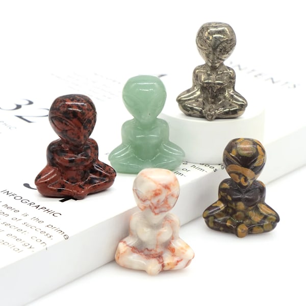 1,6\" Yoga Alien Statue Naturlig Reiki Stein Krystall Skåret Abstrakt Kunst Håndverk Healing Meditasjon Hjem Soverom Dekorasjon Gave Grønn Aventurin Green Aventurine 10pcs