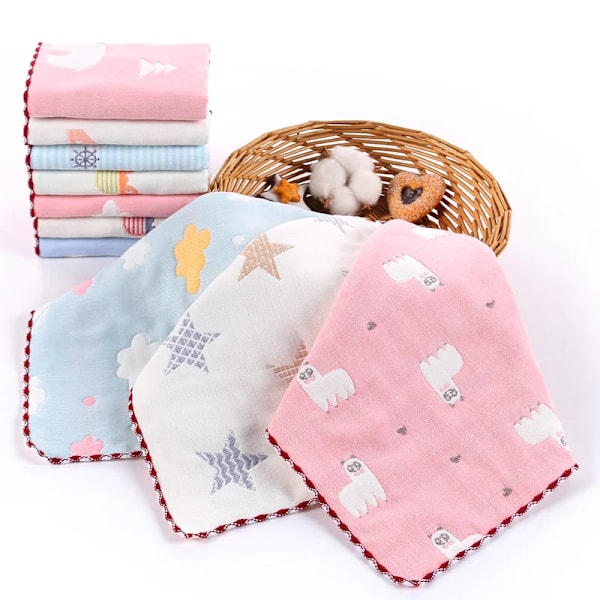 5PCS Baby Håndkle Badehåndklær 100% Bomull Ansiktsklut Muslin Firkant Håndkle Gauze Nyfødt Bading Fôring Barn Lommetørkle