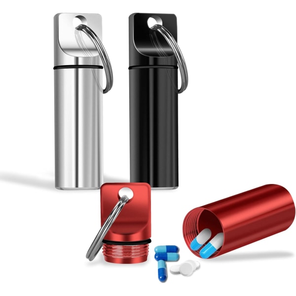 Liten pillerlåda i svart/silver och röd, portabel aluminiumlegering, ZQKLA