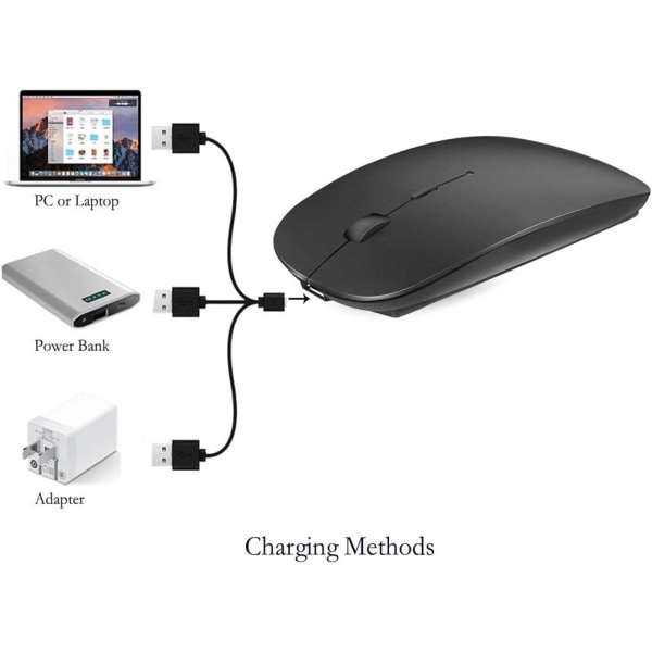 Uppladdningsbar Bluetooth-mus för MacBook pro/MacBook air/iPad, trådlös mus för bärbar dator/notebook/PC/Chromebook (svart)