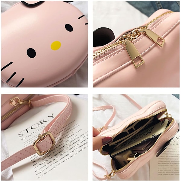 Kawaii vaaleanpunainen kissalaukku, söpö kissalaukku, söpö crossbody-laukku, Kawaii-lompakko, söpö lompakko, Kawaii crossbody-laukku lapsille, tytöille, naisille