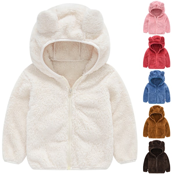 Barn Baby Drenge Piger Fleece Teddy Bear Frakke Hættetrøje Vinter Varm Hætte Zip Jakke Hvid White 120cm