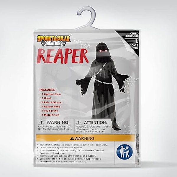 Barn Unisex Glødende Øjne Reaper Kostume til Krybende Phantom Halloween Kostume