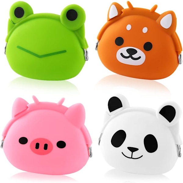 Set of 4 cartoon animal coin purse for kids, cute silicone ea