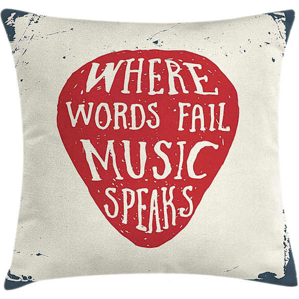 Rock Music Cover, Where Words Fail Music Speaks Words Musical Slogan Hand Drawn Pick,18" X 18", Blue Beige