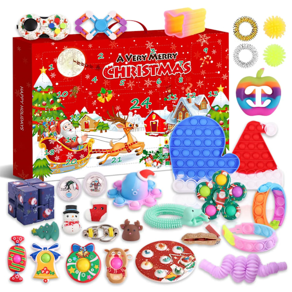 Ny adventskalender 2021 Julleksak for barn Nedtellingskalender 24 dagers julleker Jul Push Bubbles Toy Pack Present Noel Orange