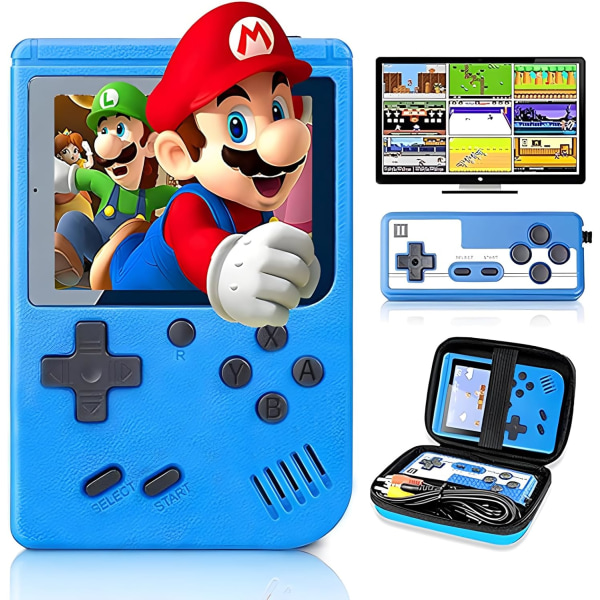 Retro handhållen spelkonsol med 400 klassiska FC-spel-3,0 tums bärbara videospelskonsoler (blå)