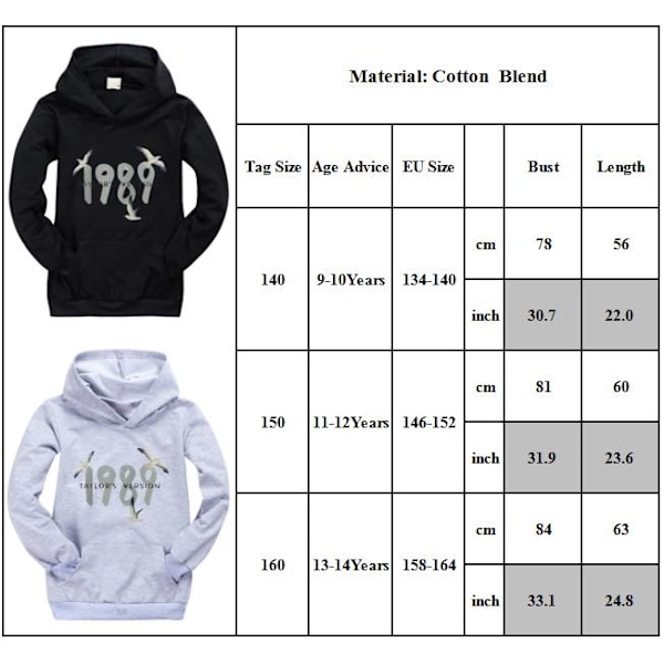 Barn Pojkar Flickor Taylor Swift 1989 Genser Genser Casual Pullover Topper Grå Grey 150cm