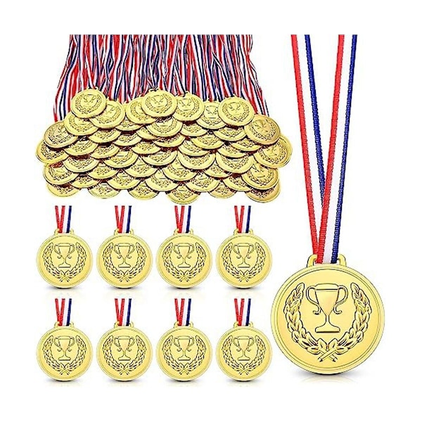 50pcs Plastic Gold Medal For Kids 2.36 Inch Trophy Winner Medals For Awards With Necklace Participation Medals Db