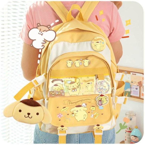 Sanrio-väska Student skolväska Ryggsäck Stor kapacitet Anime Hellokitty Cinnamoroll Kuromi Melody Kawaii Water Proof - Perfekt Pompom