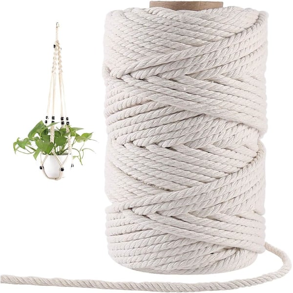 6mm Macrame Cord, 50 Meter Thick Cotton Macrame Rope (Beige)