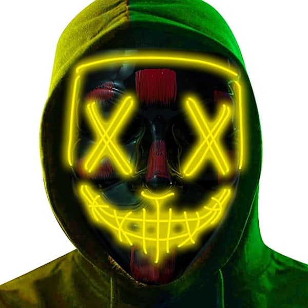 LED-skräckmask, Halloween-mask, rensning med 3x ljuseffekter, Con