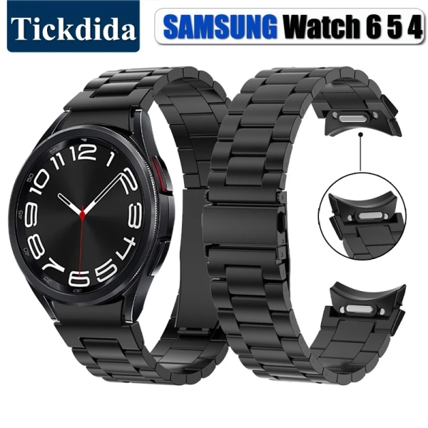 Metallista valmistettu ranneke Samsung Galaxy Watch 6 5 4 40mm 44mm rannekkeeseen, yhden napsautuksen kiinnitys Galaxy Watch 6 Classic 43mm 47mm rannekkeeseen black
