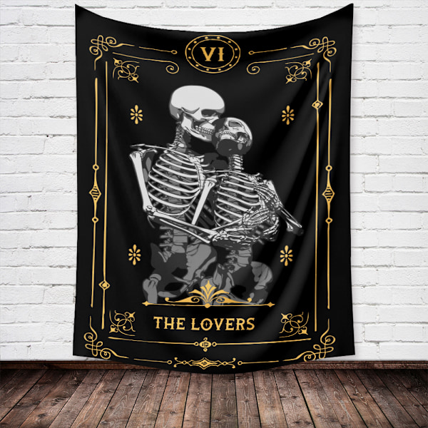 Wekity Skull Tarot -seinävaate, esteettinen taide, kodin taustakangas, koristelahja, uima-allasgobel, olohuoneen makuuhuoneen koriste (LOVER, 51 x 59 tuumaa)