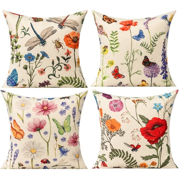 Cushion Cover 45 x 45 Garden Outdoor Butterfly Decorative Feather Bench Cushions Farmhouse Dragonfly Flower Flowers Leaves Pillow Case Set of 4