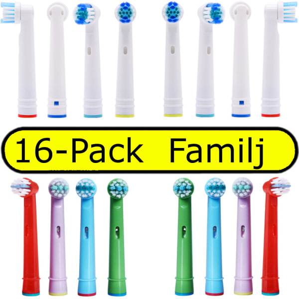 16-pack kompatibla tandborsthuvuden Family Mix barn och vuxna
