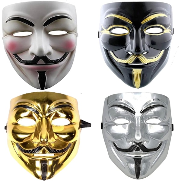 GrassVillage Anonym Halloween V for Vendetta Maske Sett - FEST, VERDENSBOK UKE/HALLOWEEN KIT 3 Pack Set - Gold, Black and White