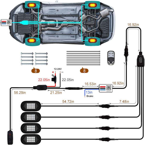 Rock Light Kits Neon Underglow Vandtæt Undercarriage Lys til Bil Truck4 Pods