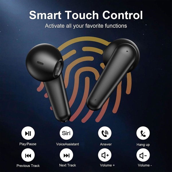 Bluetooth hörlurar, Bluetooth 5.1 Trådlösa hörlurar med LED- power, Trådlösa hörlurar med mikrofon, för Iphone Android black