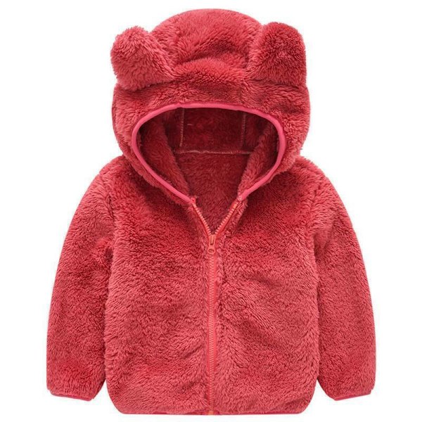 Barn Baby Pojkar Flickor Fleece Teddy Bear Coat Huvtröja Vinter Varm Huva Zip Jacka Röd Red 120cm