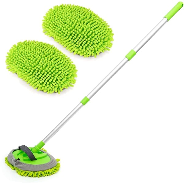 2 in 1 Chenille Microfiber Car Wash Mop Center with Aluminum Alloy Long Handles, Adjustable C